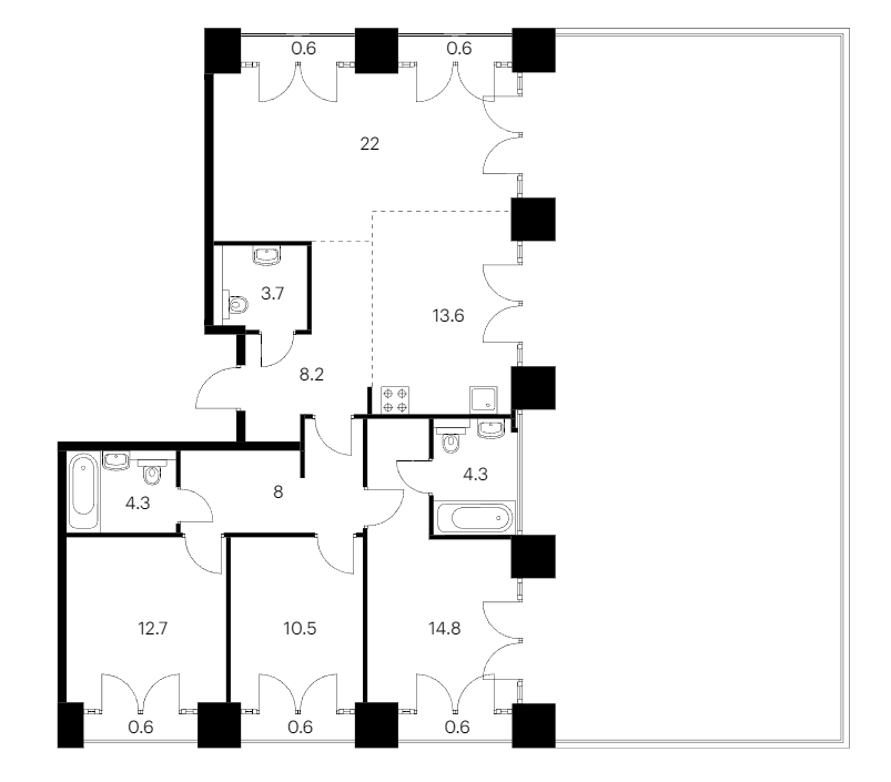 3-комнатная квартира 133.2 м², 8/9 эт., ЖК «Лермонтовский 54»